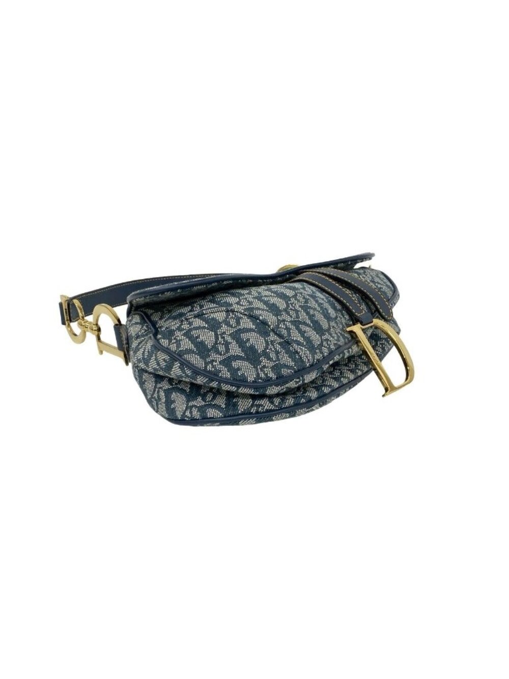Dior Saddle Bag Trotter Cd Logo Canvas Leather Semi Navy - Picture 7 of 10
